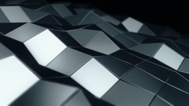 Fond abstrait avec animation d'argent ondulant surface polygonale lisse à partir de verre sur fond noir, Animation de boucle sans couture  