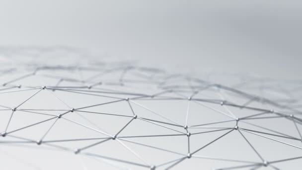 animation de forme géométrique polygonale abstraite avec points de connexion et lignes sur fond gris, concept d'ondulation et surface réseau vibrante 