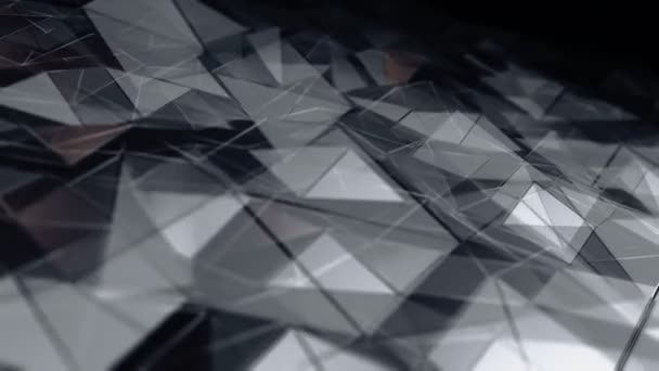 Абстрактный Фон Анимацией Серой Плетеной Гладкой Полигональной Поверхности Стекла Чёрном — стоковое видео