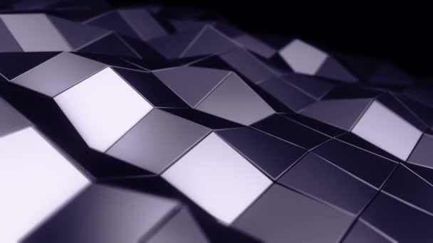 Fond abstrait avec animation d'ondulation violette surface polygonale lisse à partir de verre sur fond noir, Animation de boucle sans couture  