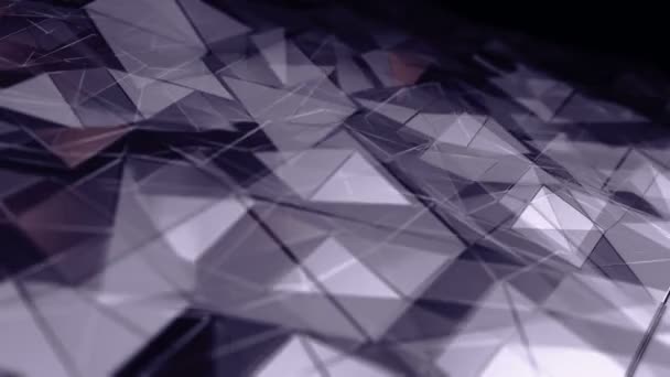 Абстрактный Фон Анимацией Фиолетовой Плетеной Гладкой Полигональной Поверхности Стекла Чёрном — стоковое видео
