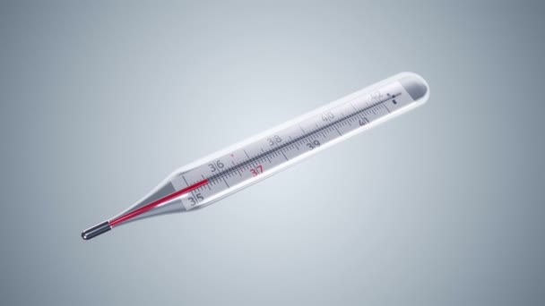 Animatie Van Kwikthermometer Met Variabele Temperatuur Grijze Achtergrond Animatie Van — Stockvideo