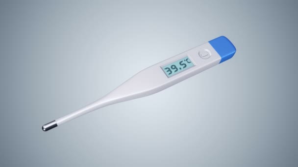 Animatie Van Digitale Medische Thermometer Met Variabele Temperatuur Grijze Achtergrond — Stockvideo