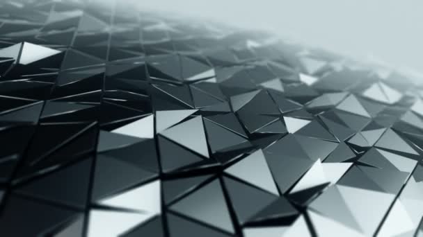 Fond abstrait avec animation d'argent ondulant surface polygonale lisse à partir de verre sur fond noir, Animation de boucle sans couture  