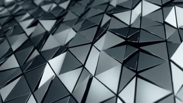 Fond abstrait avec animation d'argent ondulant surface polygonale lisse à partir de verre sur fond noir, Animation de boucle sans couture  