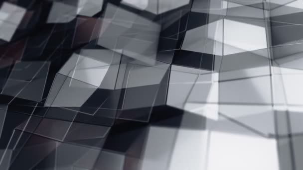 Абстрактний Фон Анімацією Сірої Гладкої Багатокутної Поверхні Скла Чорному Тлі — стокове відео
