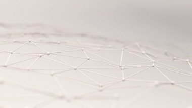 soyut geometrik çokgen şeklin ışık arkaplanı üzerindeki nokta ve çizgilerle canlandırılması, dalga ve titreşen ağ yüzeyi kavramı
