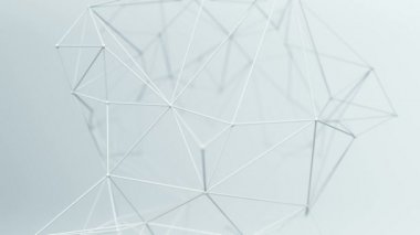 Soyut geometrik çokgen şeklin gri arkaplan üzerindeki nokta ve çizgilerle canlandırılması, dalga ve titreşen ağ yüzeyi kavramı