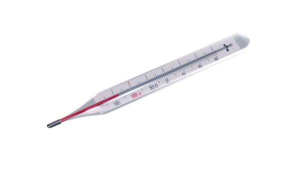 Animazione Termometro Mercurio Vetro Con Temperatura Variabile Isolato Fondo Bianco — Video Stock