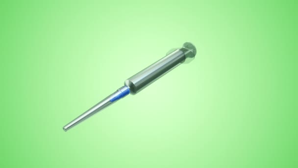 Animation Flying Plastic Syringe Action Green Background Animation Seamless Loop — Stock Video