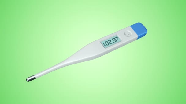 Animation Des Digitalen Medizinischen Thermometers Mit Variabler Temperatur Auf Grünem — Stockvideo