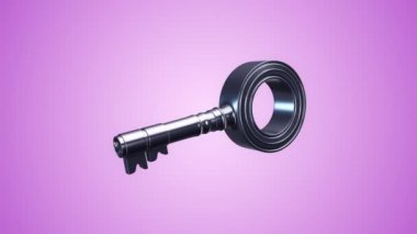 Pembe arka plandaki yeni evden uçan gümüş anahtarın animasyonu, pürüzsüz döngünün animasyonu.