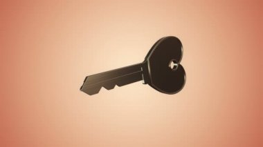 Bej arka plandaki yeni evden uçan altın anahtarın animasyonu, kusursuz döngünün animasyonu.