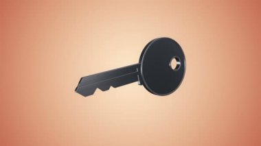 Bej arka plandaki yeni evden uçan gümüş anahtarın animasyonu, pürüzsüz döngünün animasyonu.