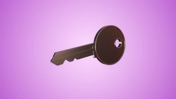 Animation Flying Golden Key New Home Purple Background Κινούμενα Σχέδια — Αρχείο Βίντεο