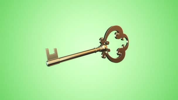 Animation Flying Golden Key New Home Green Background Animation Seamless — Stock Video