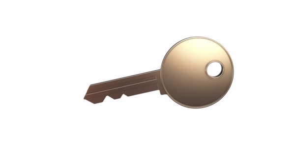 Animation Flying Golden Key New Home Isolated White Background Animation — стоковое видео