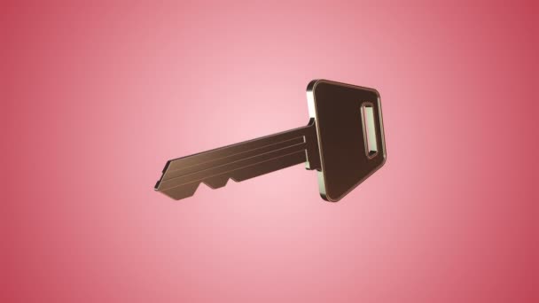 Animation Flying Golden Key New Home Pink Background Animation Seamless — Stock Video