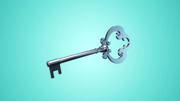 Animation Flying Silver Key New Home Blue Background Animation Seamless — Stock Video