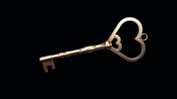 Animation Flying Golden Key New Home Black Background Animation Seamless — Stock Video
