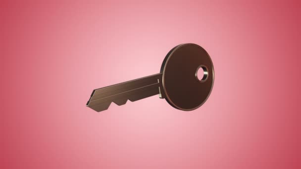 Animation Flying Golden Key New Home Pink Background Animation Seamless — Stock Video