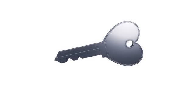 Animation Flying Silver Key New Home Isolated White Background Animation — Stock Video