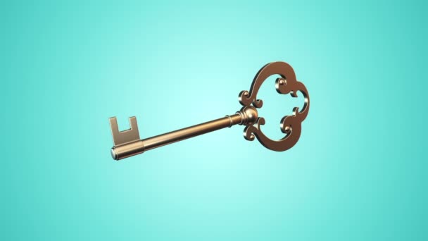 Animation Flying Golden Key New Home Azure Background Animation Seamless — Stock Video