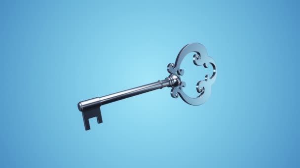 Animation Flying Silver Key New Home Blue Background Animation Seamless — Stock Video