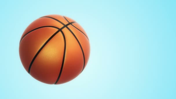 Animation of slow rotation orange ball for basketball game with realistic texture and light on blue background , seamless loop — Stock Footage Animation Slow Rotation Orange Ball Basketball Game Realistic Texture Light Stock Footage