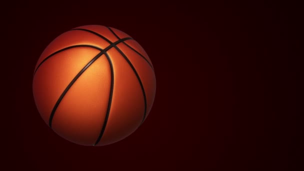 Анимация Медленного Вращения Оранжевого Мяча Баскетбола Реалистичной Текстурой Светом Черном — стоковое видео