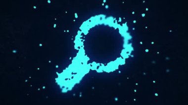 uçan sıvı ve sıvı parçacıklar koyu arkaplanda büyüteç neon mavisi oluştururlar.