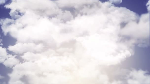 Animación Vuelo Sobre Nubes Blancas Sobre Fondo Cielo Púrpura Animación — Vídeo de stock