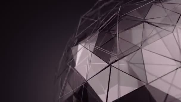 Fond abstrait avec animation rose foncé de sphère en verre rotatif avec surface polygonale lisse, Animation de boucle sans couture .