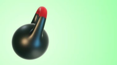 Yeşil arka planda dönen kettlebell animasyonu, fitness ve atletizm kavramı. Kusursuz döngünün animasyonu