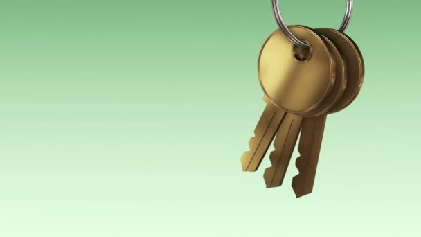 Animation Metallic Ring Golden Keys New Home Green Background Animation — Stock Video