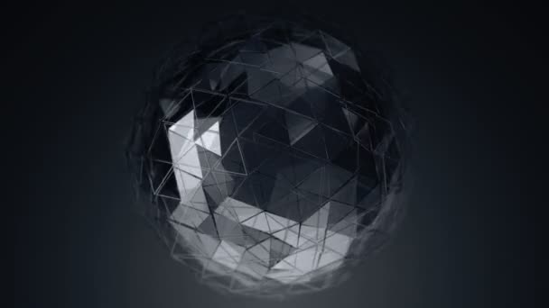 Abstract Background Dark Silver Animation Rotating Glass Sphere Smooth Polygonal — Stock Video