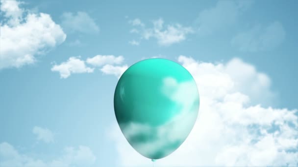 Bulutlu Gökyüzünde Yeşil Helyum Balonlarının Uçuşu Pürüzsüz Döngünün Animasyonu — Stok video