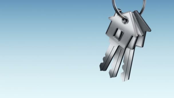 Animation Metallic Ring Silver Keys New Home Blue Background Animation — Stock Video