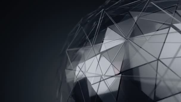 Abstraktní Pozadí Černou Animací Rotující Skleněné Koule Hladkým Polygonálním Povrchem — Stock video