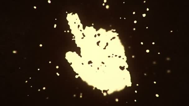 Flygande Vätska Och Flytande Partiklar Bildar Klicka Hand Symbol Mörk — Stockvideo