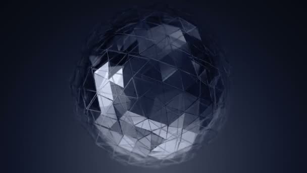 Abstract Background Dark Grey Animation Rotating Glass Sphere Smooth Polygonal — Wideo stockowe