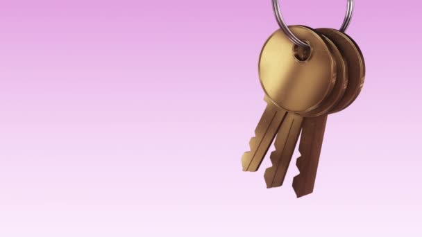 Animation Metallic Ring Golden Keys New Home Purple Background Animation — Stock Video