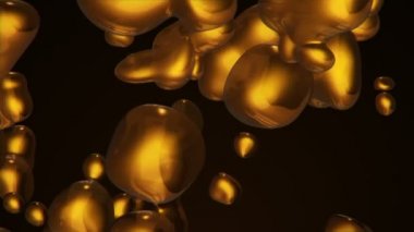 Siyah arkaplanda yükselen altın sıvı boya baloncukları ile soyut arkaplan, pürüzsüz döngünün animasyonu