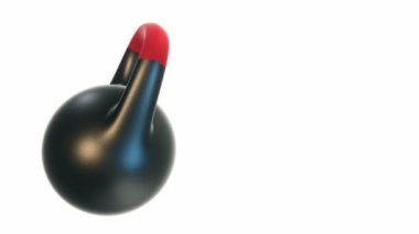 Beyaz arka planda izole edilmiş dönen kettlebell animasyonu, fitness ve atletizm kavramı. Kusursuz döngünün animasyonu