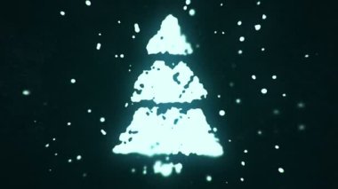 Uçan sıvı ve sıvı parçacıklar koyu arkaplanda çam ağacı sembolü oluştururlar.