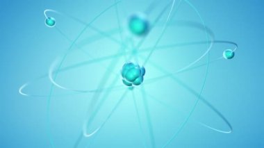 Camdan yavaş dönen atomun mavi animasyonu, kusursuz döngünün animasyonu 