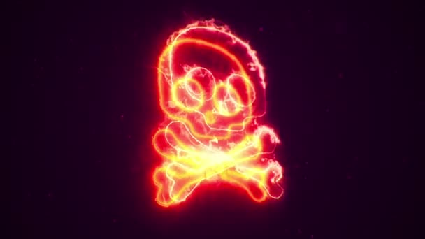 黑暗背景下燃烧的骷髅符号动画 无缝循环 — 图库视频影像