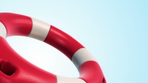 Animation Slow Rotation White Red Lifebuoy Ring Blue Background Animation — Stock Video