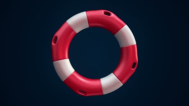 Animation Slow Rotation White Red Lifebuoy Ring Dark Background Animation — Stock Video