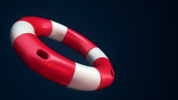 Animation Slow Rotation White Red Lifebuoy Ring Dark Background Animation — Stock Video